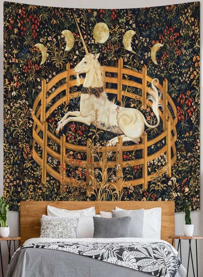 Yeoiat Unicorn Tapestry Medieval Wall Tapestry, Moon Tapestries for Bedroom Art Tapestries Wall Hanging for Bedroom Living Room 44"x60" - Image 1